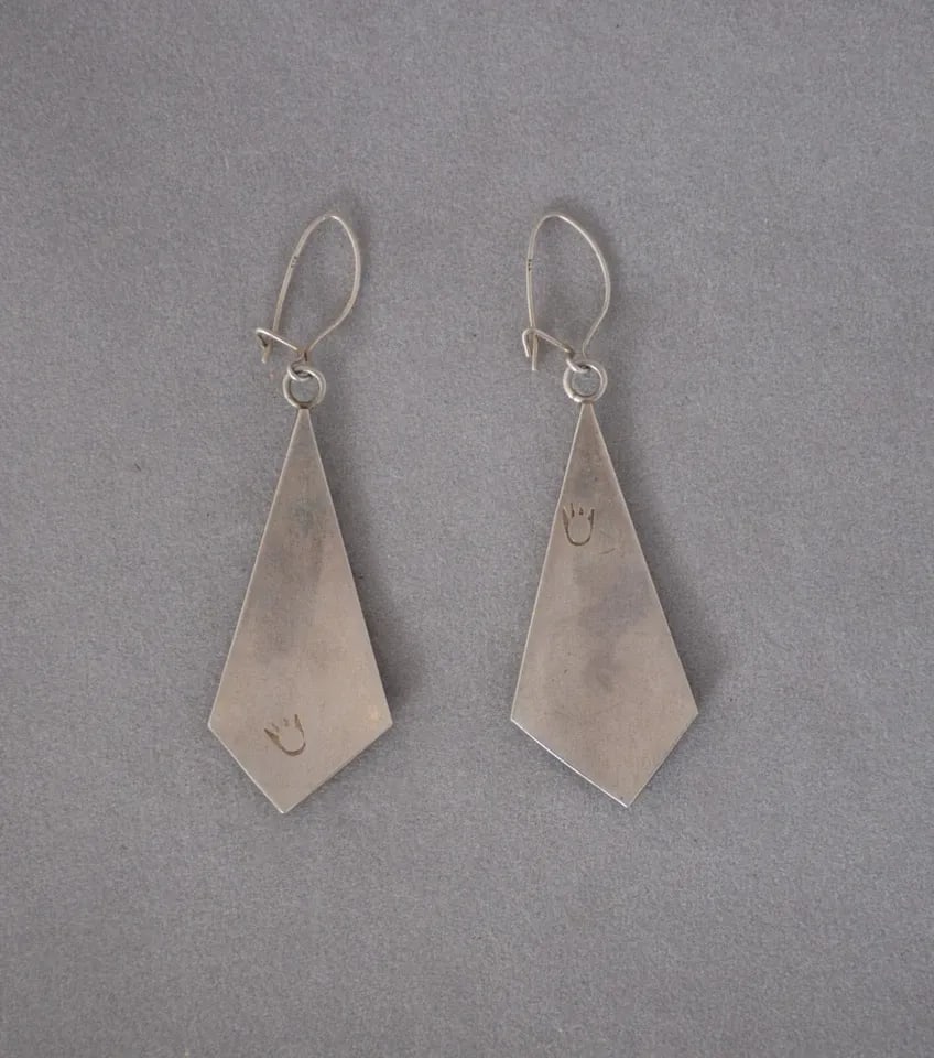 RICKY COOCHWYTEWA - VINTAGE HOPI STERLING SILVER DANGLE EARRINGS - 2 1/8" DROP (1 of 2)