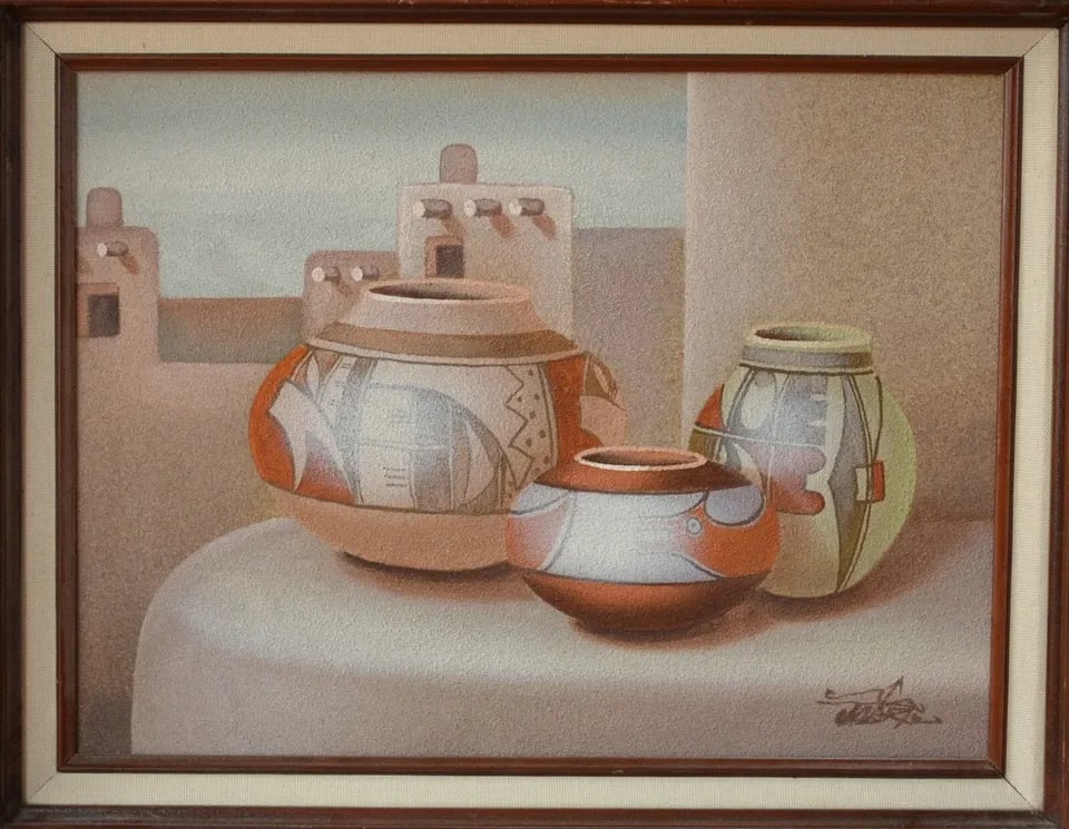 MARIO JUNG - SOUTHWEST INDIAN STILL LIFE OIL PAINTING - OLLA POTS IN HOPI PUEBLO (1 of 2)