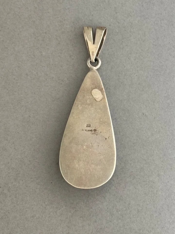VINTAGE STERLING SILVER AND SNOWFLAKE OBSIDIAN SIGNED F BIZOTI PENDANT (1 of 2)