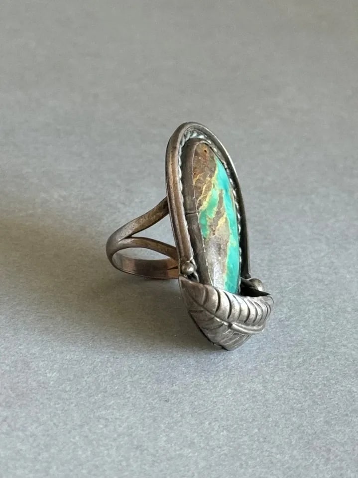 LARGE OLD PAWN NAVAJO STERLING WITH TURQUOISE RING. SIZE 6: LARGE OLD PAWN NAVAJO STERLING WITH TURQUOISE RING. SIZE 6 Large Old Pawn Navajo Sterling with Turquoise Ring. Size 6 .. 1 1/2" Tall