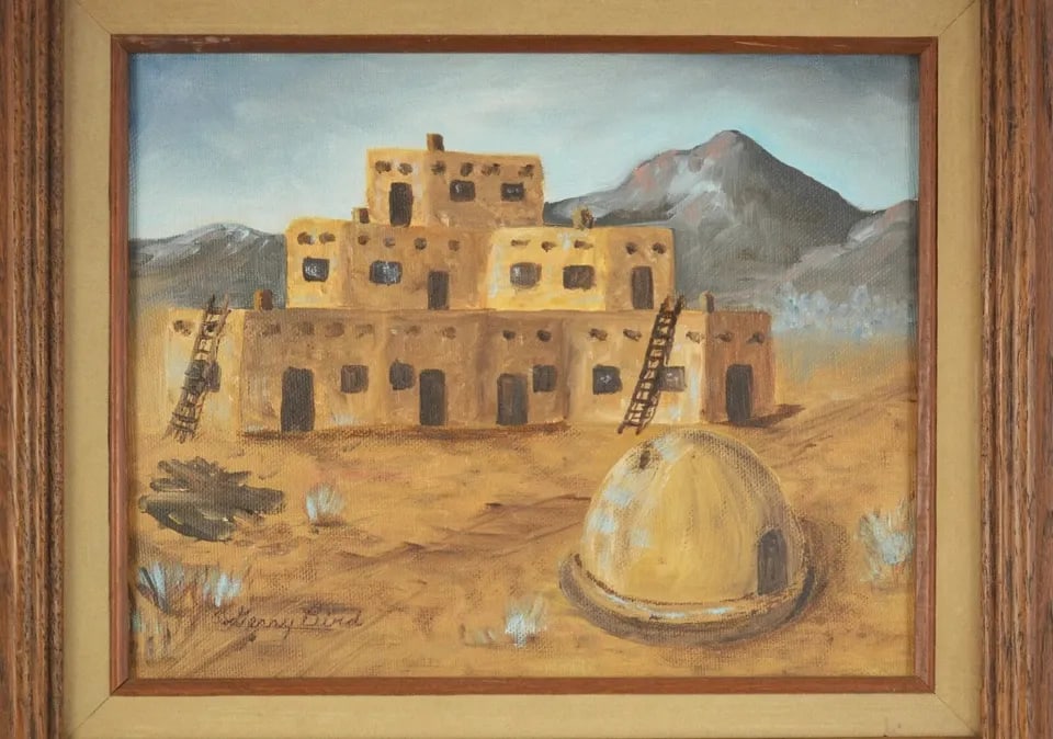 VTG OIL PAINTING - SOUTHWEST INDIAN PUEBLO HORNO OVEN - NEW MEXICO - GERRY BIRD (1 of 2)