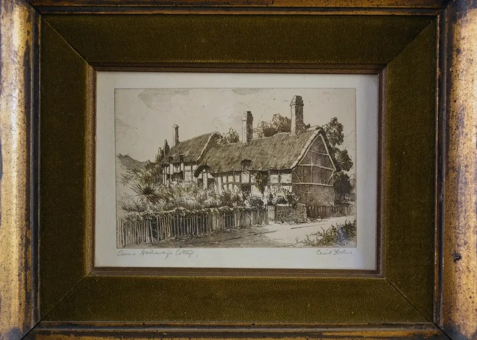 VINTAGE ETCHING - ANNE HATHAWAY'S COTTAGE - BEAUTIFULLY FRAMED - CECIL FORBES (1 of 2)