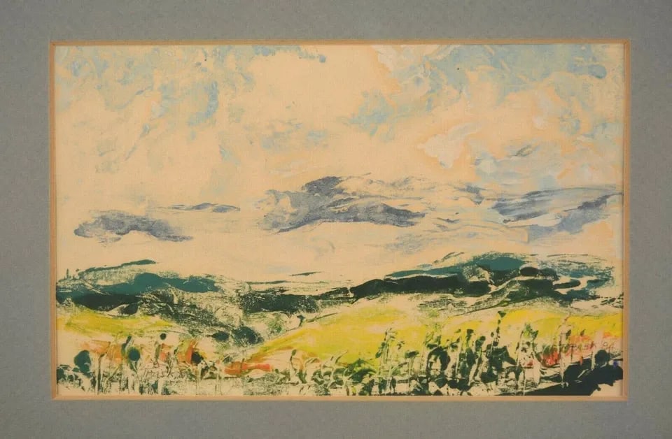 COLORFUL LANDSCAPE - COLOR MONOTYPE PRINT - PAULINE PHELPS TRASK 1964 (1 of 2)