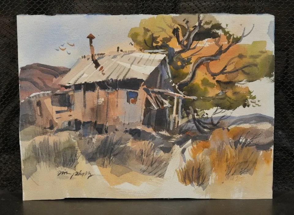 ORIGINAL WATERCOLOR PAINTING - TUMBLEDOWN SHACK AND SHED - RICH EARTH TONES (1 of 2)