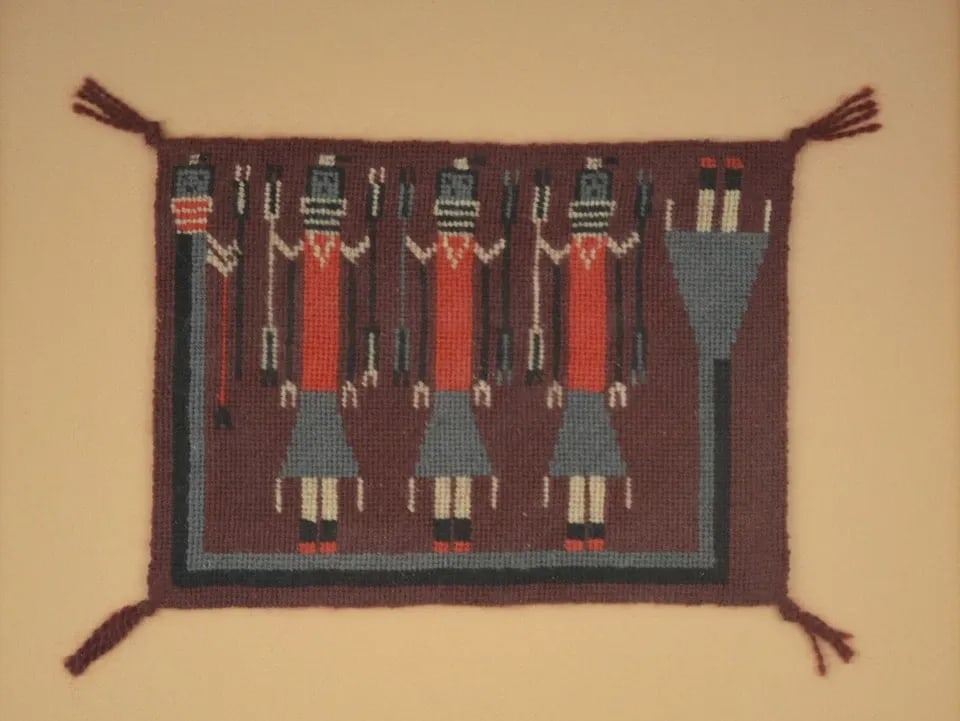 MINIATURE OF NAVAJO RAINBOW YEI IN NEEDLEPOINT - TEXTILE - BEAUTIFULLY FRAMED (1 of 2)