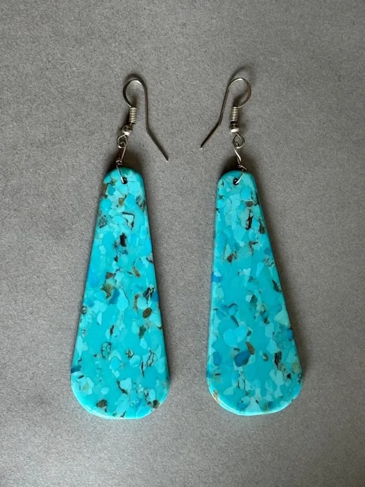 SANTO DOMINGO PUEBLO TURQUOISE EARRINGS 3 1/2?? DROP (1 of 2)