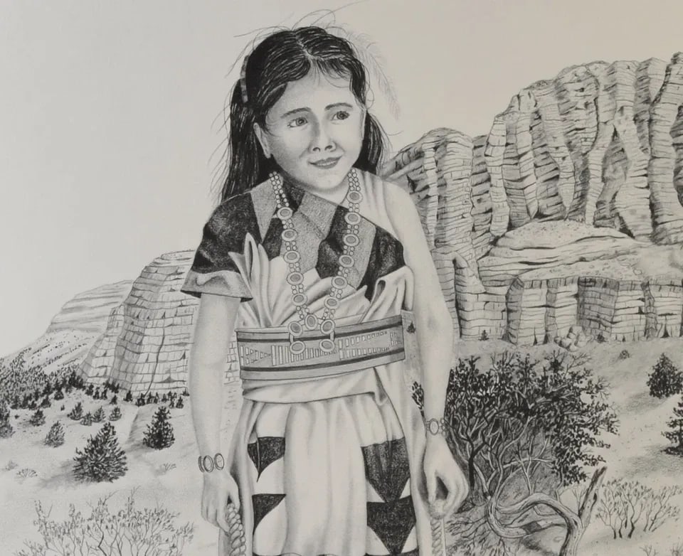 LG VTG PRINT - NAVAJO HOPI GIRL - COWBOY ARTIST BILL LEONARD - SIGNED LMTD ED: LG VTG PRINT - NAVAJO HOPI GIRL - COWBOY ARTIST BILL LEONARD - SIGNED LMTD ED Item Description: This charming large vintage print was done by Arizona Cowboy artist Bill Leonard. It is a pencil signed,
