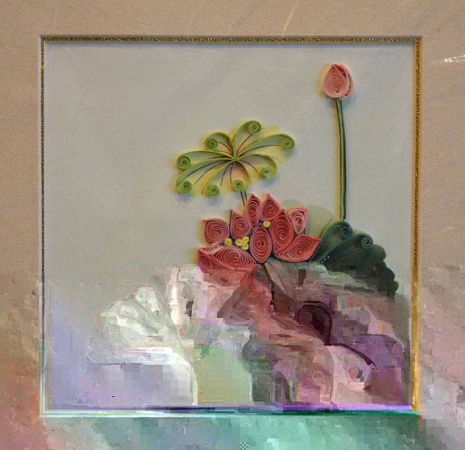 PAPER FILAGREE - QUILLED FLORAL COLLAGE PAINTING - BEAUTIFULLY MATTED - 8" X 8" (1 of 2)