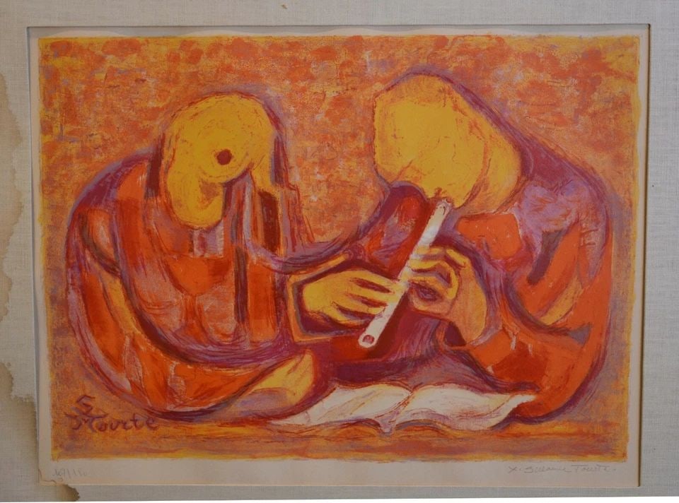 SUZANNE TOURTE (1904-1979) - LITHOGRAPH PRINT - "FLOUTIST" FLUTE PLAYER - 1966 (1 of 2)