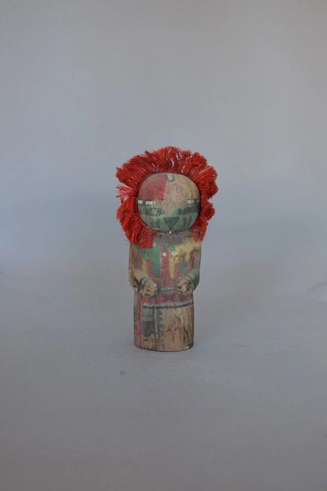 VINTAGE HOPI KACHINA - 5 1/2" TALL - EMMETT TORIVIO: VINTAGE HOPI KACHINA - 5 1/2" TALL - EMMETT TORIVIO Item Description: This vintage Hopi kachina measures 5 1/2" tall not including the yarn at the top of the head. It is signed on the bottom Emmett To