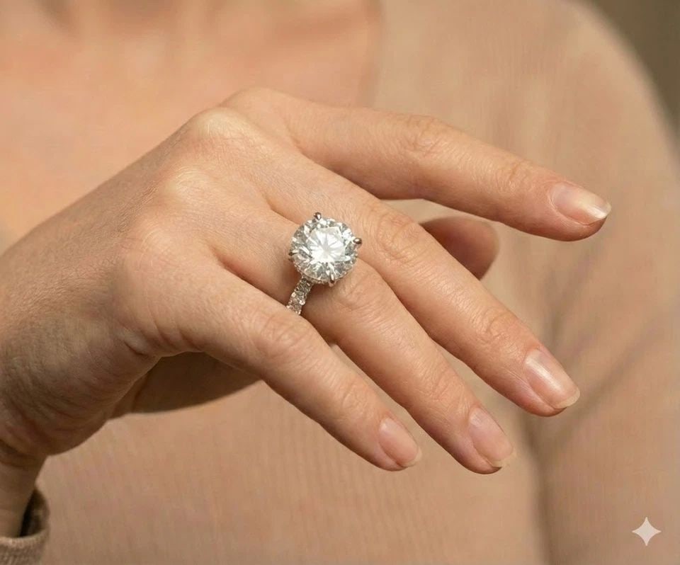 VINTAGE PLATINUM ENGAGEMENT RING 9.65CT. NATURAL DIAMOND ROUND SHAPE AGI CERT: VINTAGE PLATINUM ENGAGEMENT RING 9.65CT. NATURAL DIAMOND ROUND SHAPE AGI CERT This exceptional vintage engagement ring is crafted in solid platinum and showcases a magnificent natural round brilliant-
