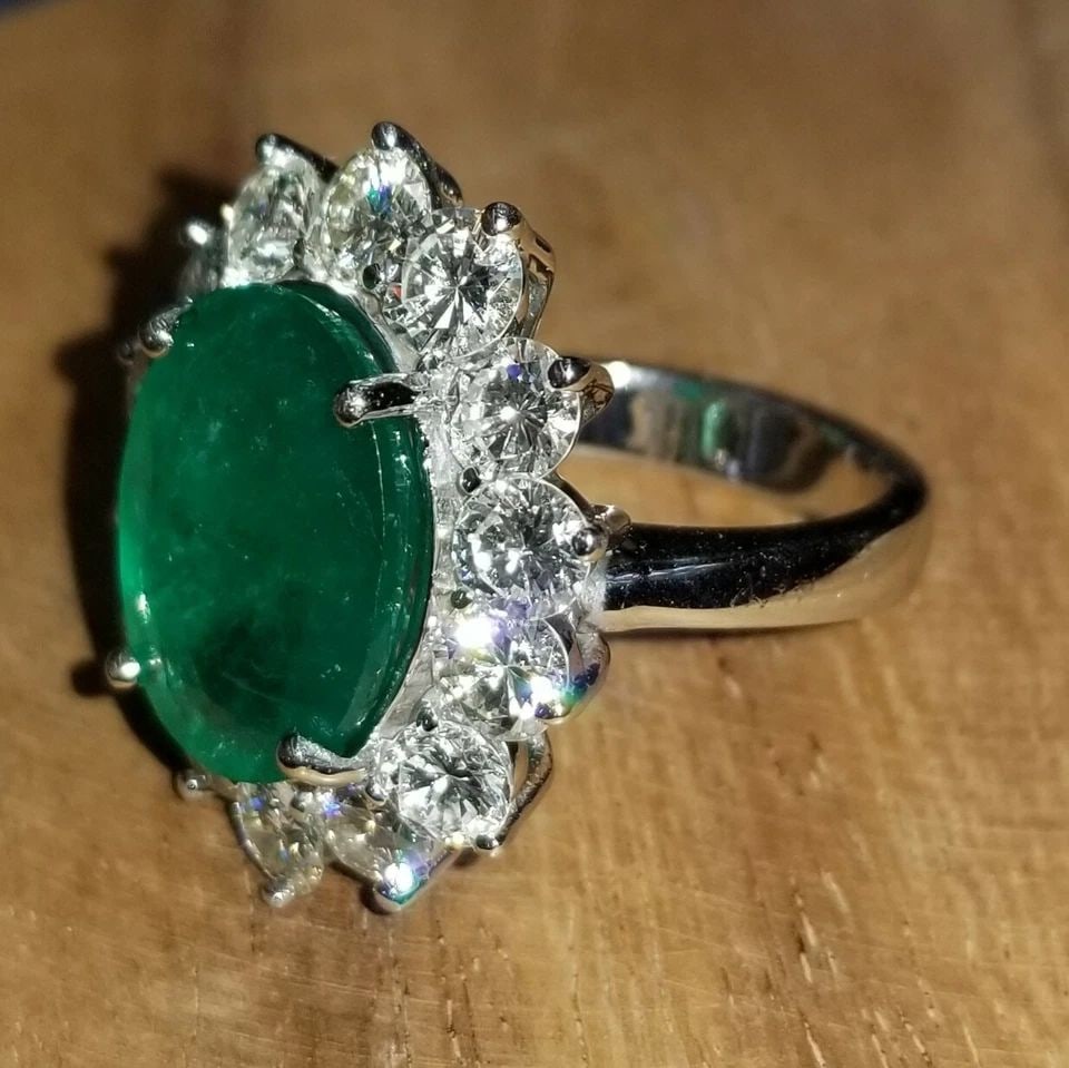 14K WHITE GOLD ENGAGEMEN RING WITH 11.22CT NATURAL OVAL GREEN GEMSTONE & DIAMOND (1 of 2)