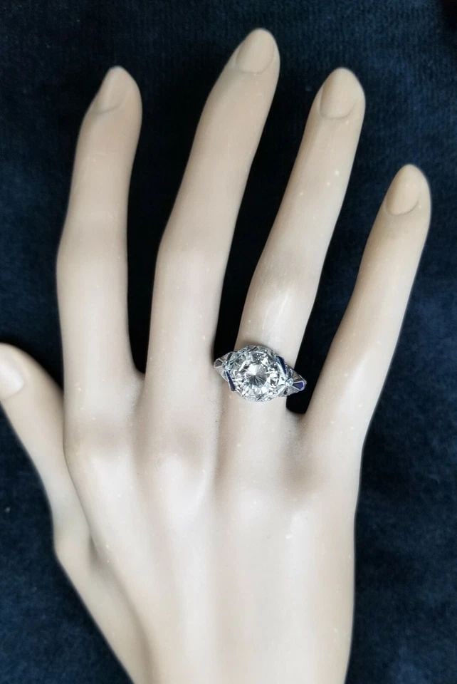 18K WHITE GOLD VINTAGE FILIGREE ENGAGEMENT RING 2.65CT ROUND CHAMPAGNE DIAMOND: 18K WHITE GOLD VINTAGE FILIGREE ENGAGEMENT RING 2.65CT ROUND CHAMPAGNE DIAMOND Gorgeous Vintage art deco filigree 18k white gold Engagement ring ROUND CUT champagne Diamond circ 1920's center natural 