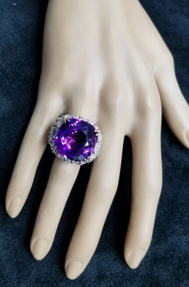VINTAGE PLATINUM 18K YELLOW GOLD 22.20CT. NATURAL DIAMOND PURPLE AMETHYST (1 of 2)