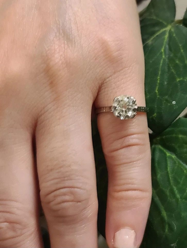 1.58CT EURO CUT DIAMOND ENGAGEMENT RING 18K WHITE GOLD ART DECO FILIGREE, 1930S (1 of 2)