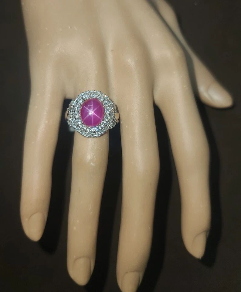 VINTAGE PLATINUM RING 5.87 CT. NATURAL UNTREATED STAR RUBY CABOCHON GIA CERT (1 of 2)