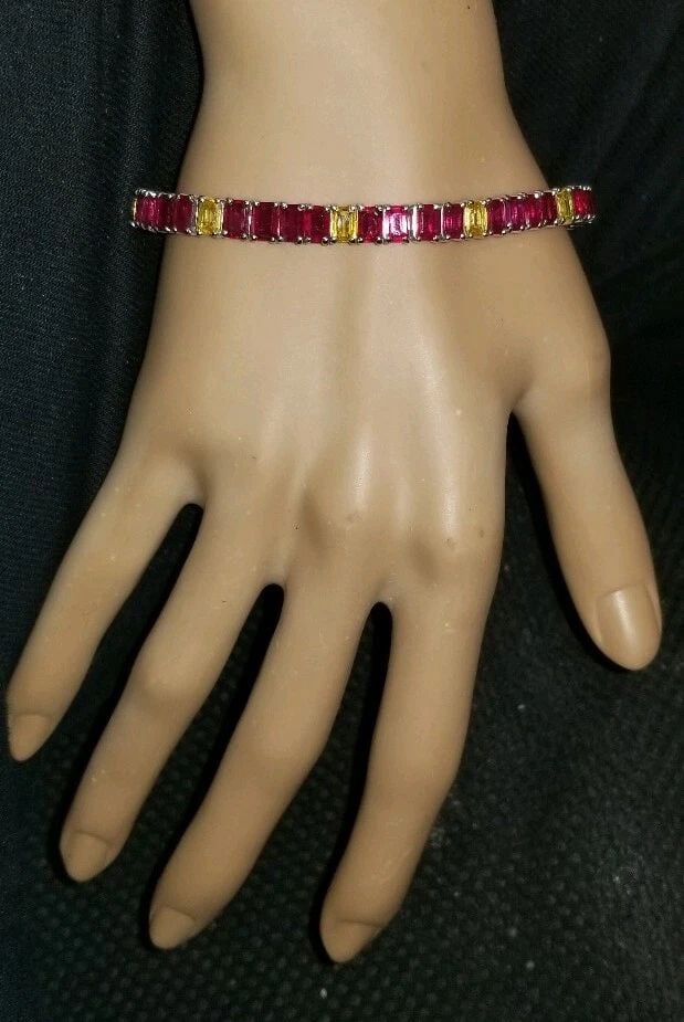 18K WHITE GOLD NATURAL RUBY & YELLOW SAPPHIRE BRACELET – 28.19CTW, 7 INCHES (1 of 2)