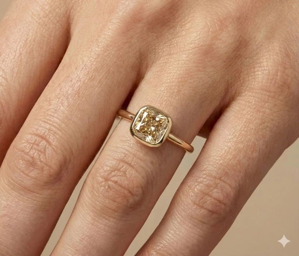 14K YELLOW GOLD ENGAGEMENT RING 2.63CT.NATURAL CUSHION CUT CHAMPAGNE DIAMOND (1 of 2)