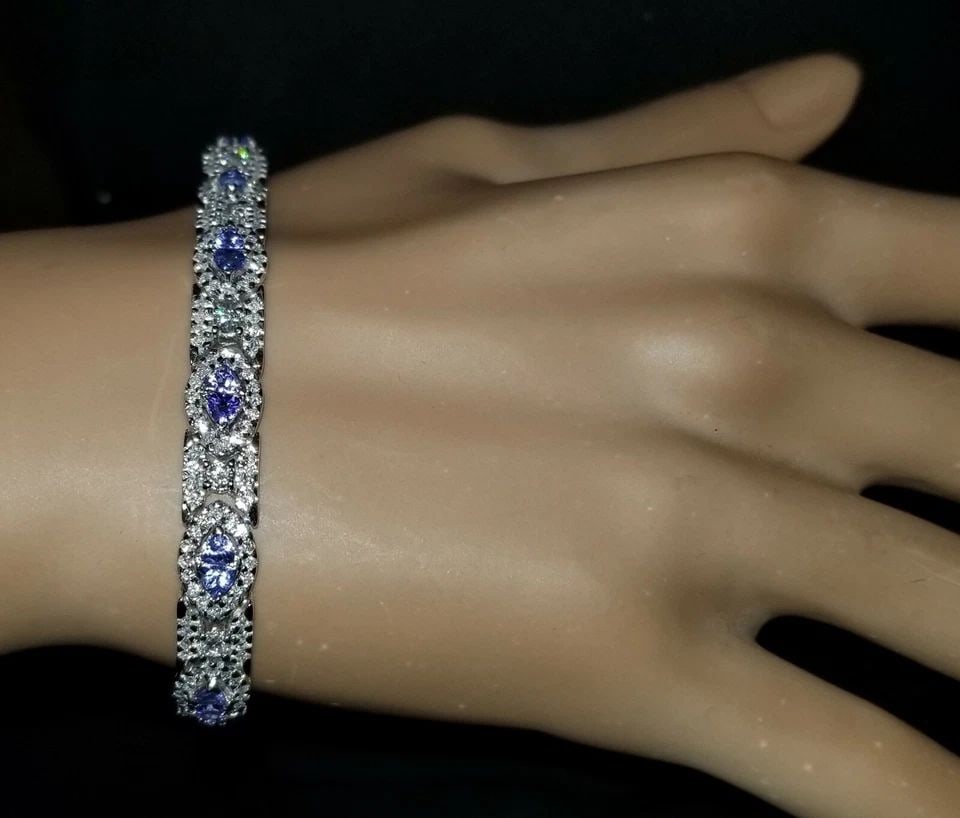 18K WHITE GOLD NATURAL TANZANITE & DIAMOND BRACELET – 6.24CTW, 7 INCHES (1 of 2)