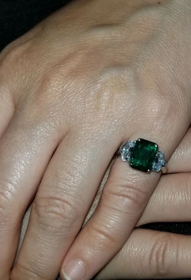 PLATINUM VINTAGE ENGAGEMENT RING 3.47CT. NATURAL GEM GREEN EMERALD GIA CERT (1 of 2)