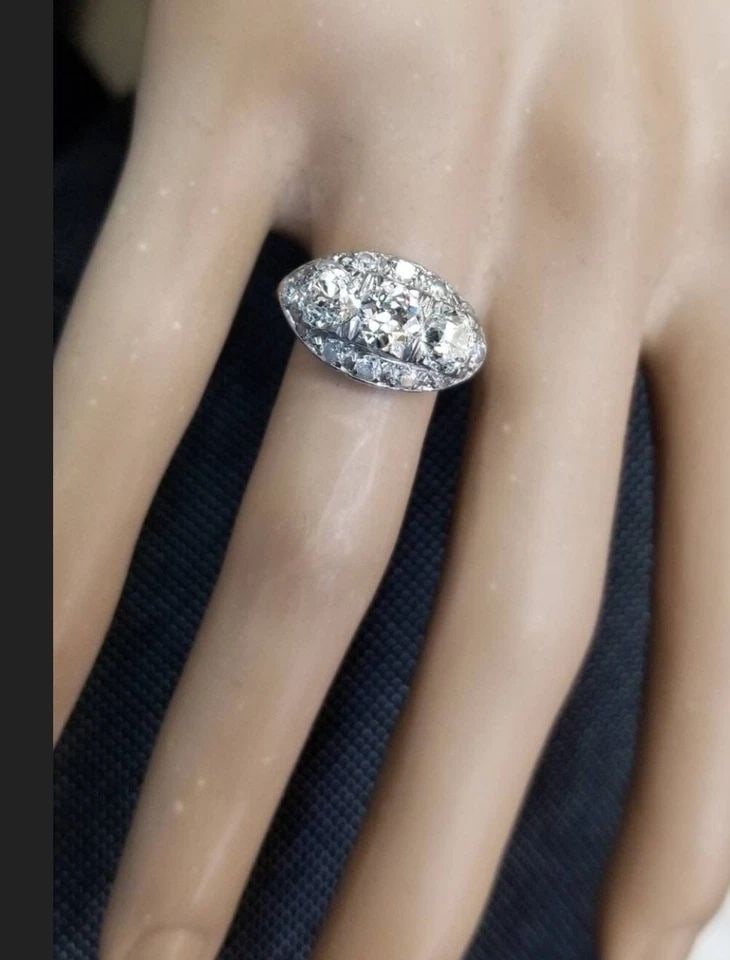 PLATINUM VINTAGE FILIGREE ENGAGEMENT RING 1.97CT. NATURAL EURO-CUT DIAMOND 1920: PLATINUM VINTAGE FILIGREE ENGAGEMENT RING 1.97CT. NATURAL EURO CUT DIAMOND 1920 Here is an outstanding art deco filigree platinum diamond engagement ring, the beautiful natural old mine cut three-ston