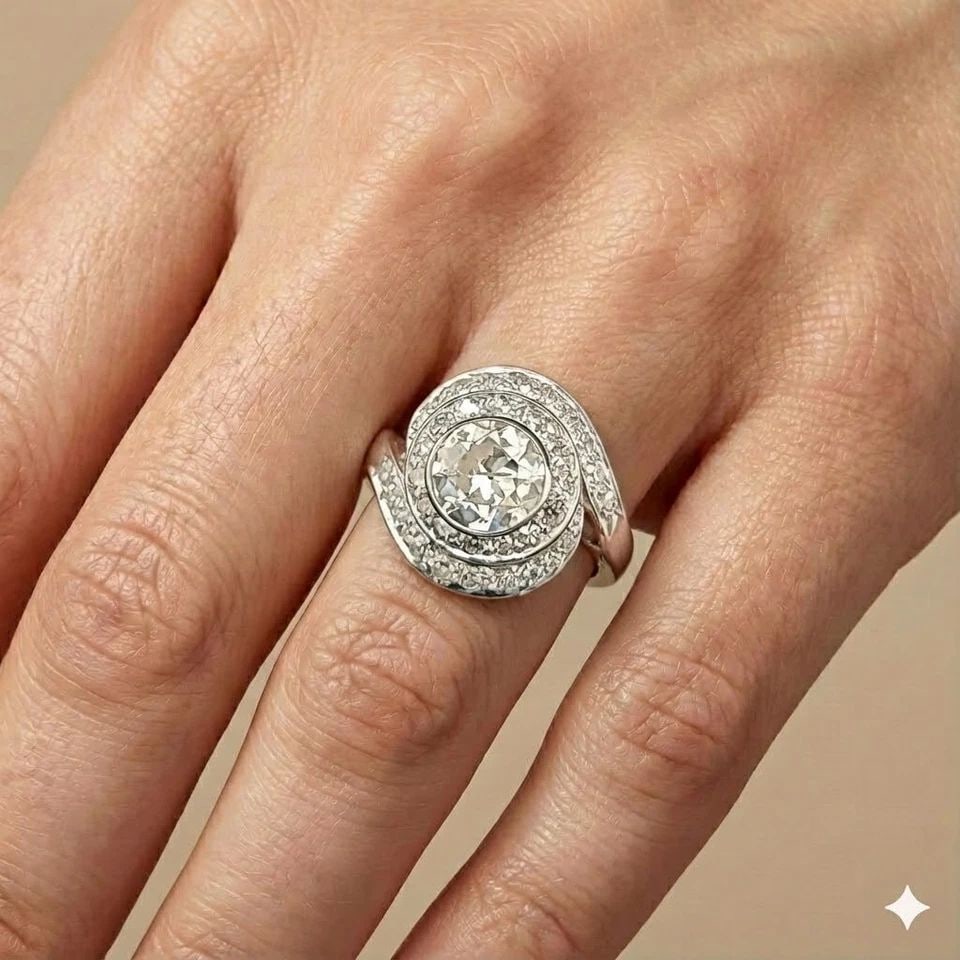 1.87CT. PLATINUM VINTAGE LAB GROWN OLD EURO CUT DIAMOND ENGAGEMENT RING 1930'S (1 of 2)
