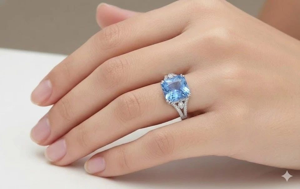 18K WHITE GOLD ENGAGEMENT RING 7.88CT NATURAL BLUE SAPPHIRE RADIANT CUT GIA CERT: 18K WHITE GOLD ENGAGEMENT RING 7.88CT NATURAL BLUE SAPPHIRE RADIANT CUT GIA CERT Gorgeous Vintage 18K White Gold Natural Blue Sapphire Ring Stunning vintage engagement ring set in solid 18K white gold