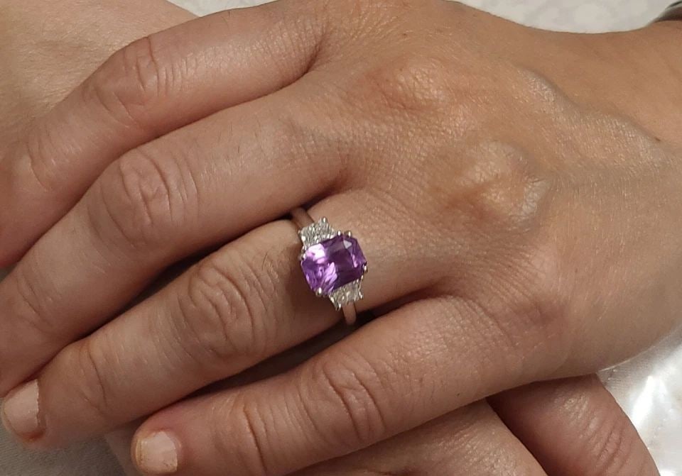 14K WHITE GOLD ENGAGEMENT RING NATURAL RADIANT PINK SAPPHIRE 2.61CT GIA CERT (1 of 2)