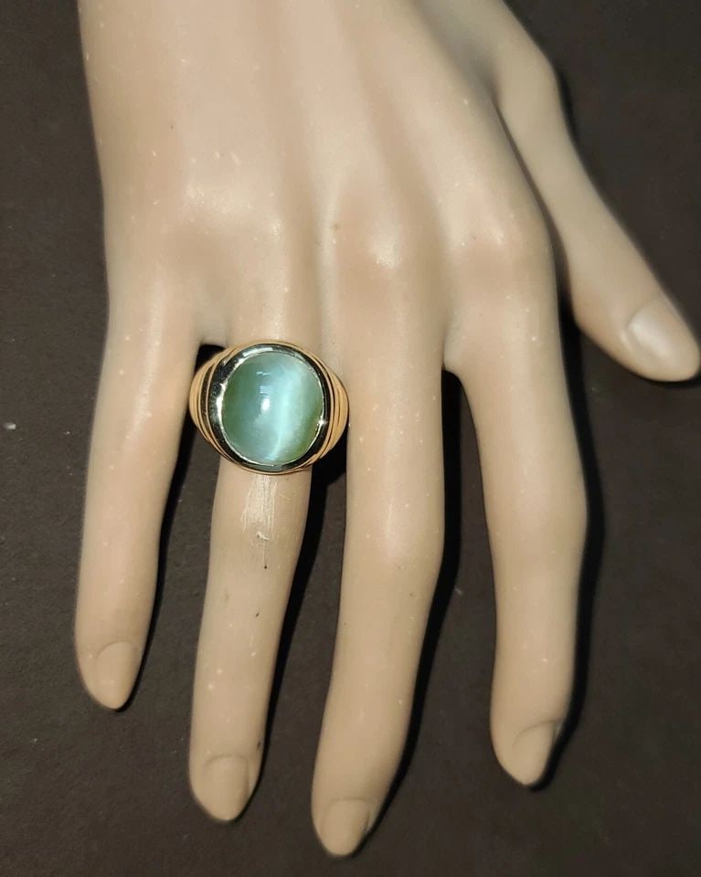 VINTAGE 14K YELLOW GOLD UNISEX RING 9.77CT.NATURAL CAT'S EYE CHRYSOBERYL (1 of 2)