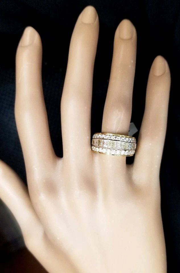 18K YELLOW GOLD RING 2.65CT NATURAL PRINCESS CUT DIAMOND STATEMENT RING (1 of 2)