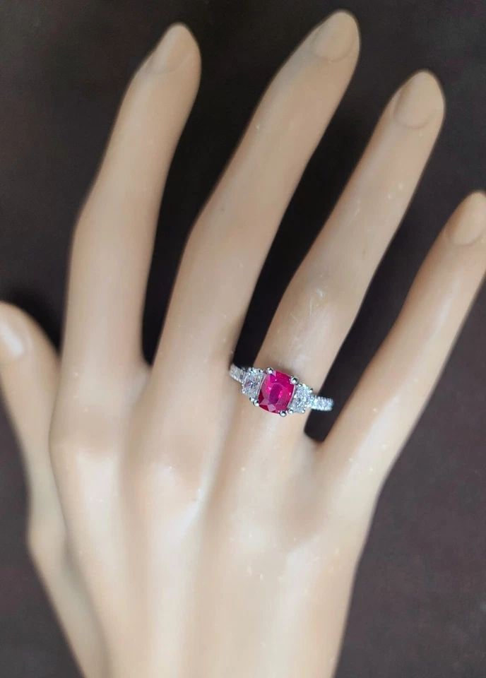 14K WHITE GOLD ENGAGEMENT RING 1.43CT NATURAL UNTREATED RUBY CUSHION GIA CERT (1 of 2)