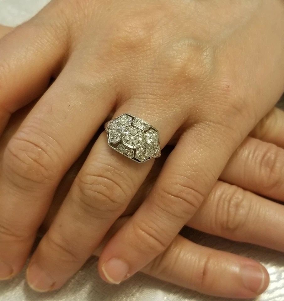 PLATINUM VINTAGE ART DECO FILIGREE 1.44CT. NATURAL DIAMONDS ENGAGEMENT RING (1 of 2)