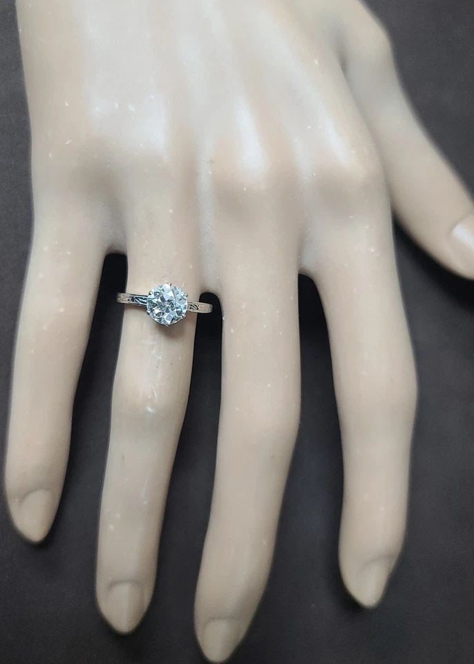 PLATINUM VINTAGE ENGAGEMENT RING 1.22CT. NATURAL ROUND OLD EURO CUT DIAMOND: 1.22CT PLATINUM VINTAGE ROUND OLD EURO CUT DIAMOND ENGAGEMENT RING SI-H Vintage filigree platinum engagement ring center natural euro cut round shape diamond weight 1.22ct SI-H SIZE 6.6mm bright white