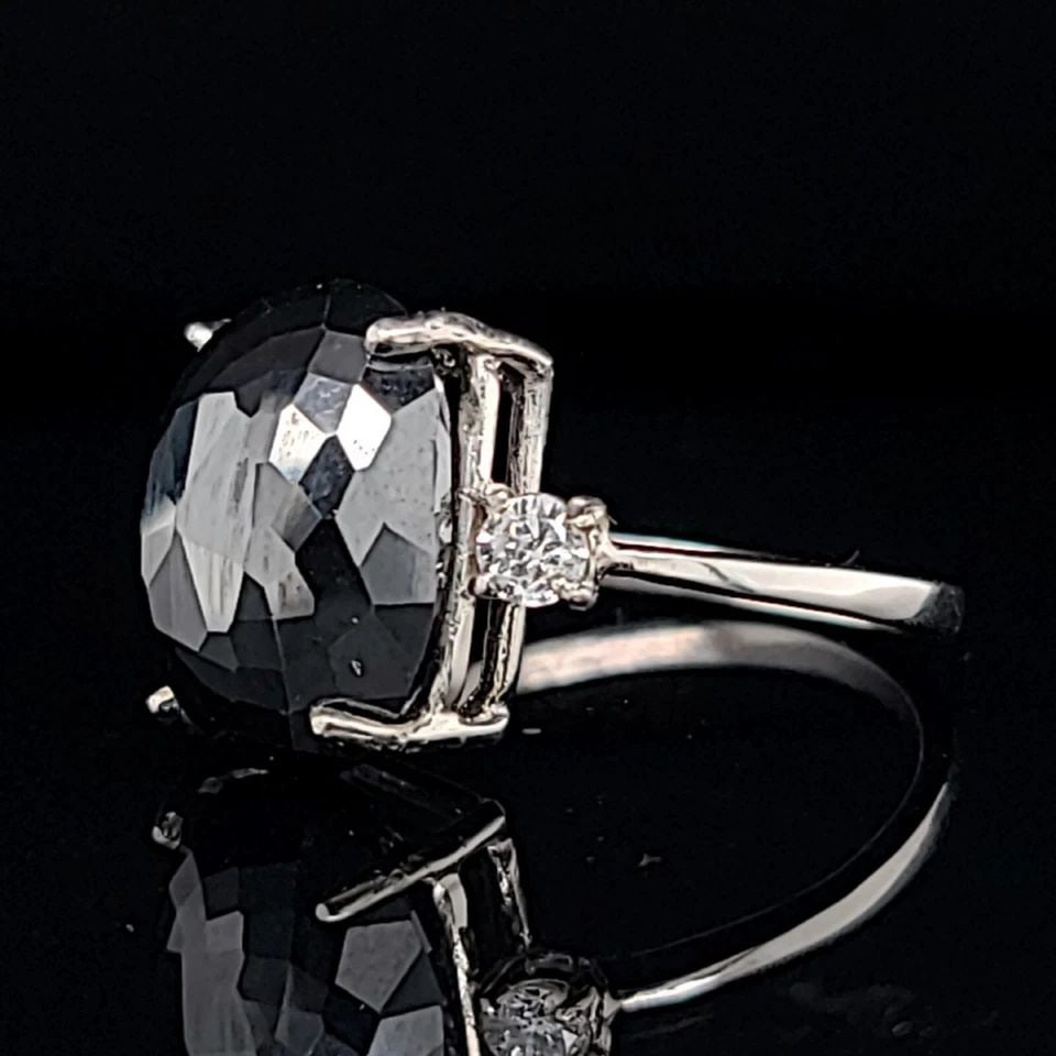 14K WHITE GOLD ENGAGEMENT RING 9.55CT. BLACK DIAMOND OVAL SHAPE (1 of 2)