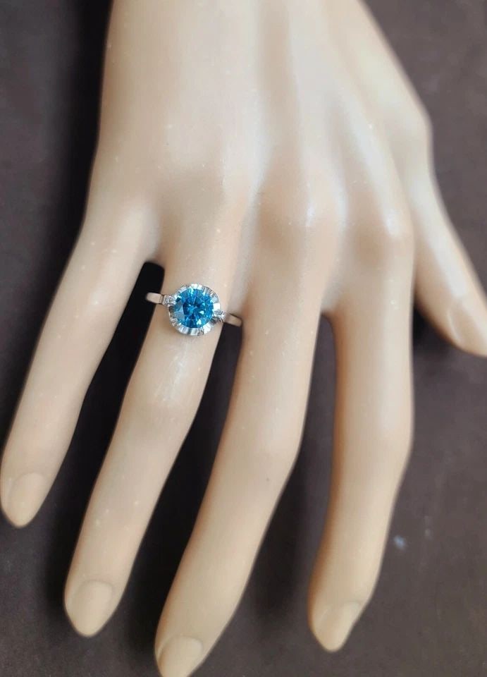14K WHITE GOLD VINTAGE ENGAGEMENT RING 1.30CT. NATURAL ROUND BLUE DIAMOND (1 of 2)