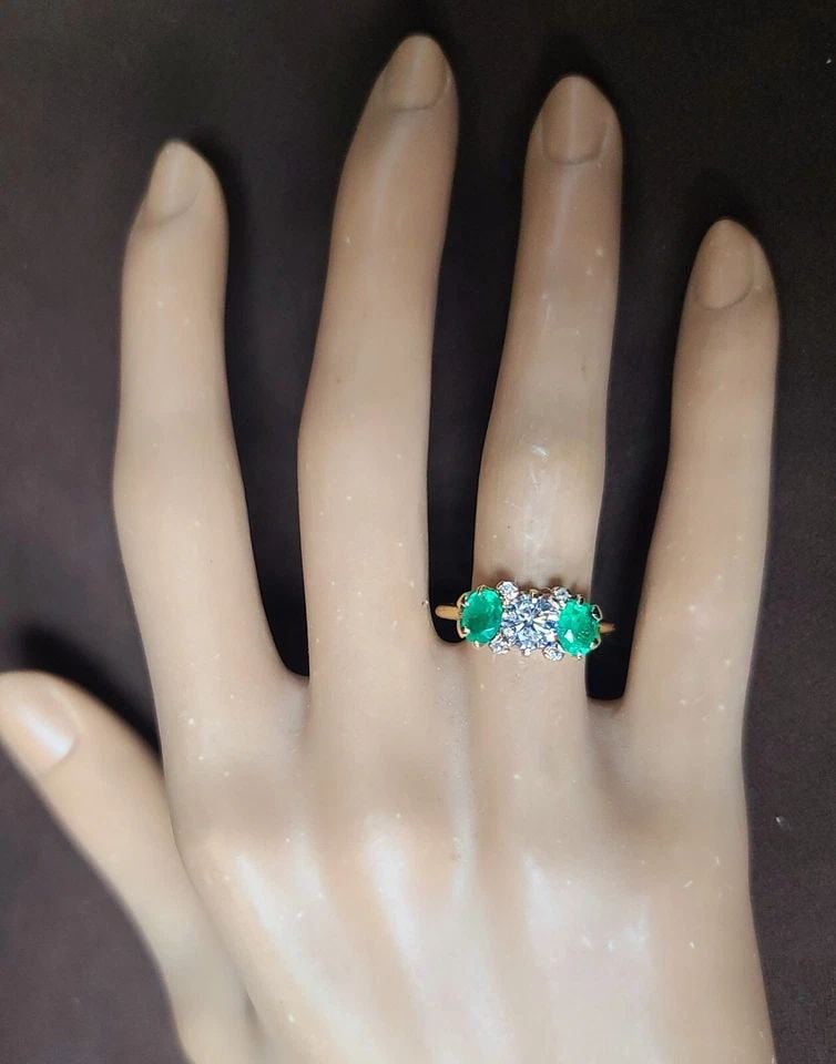 1.72CT VINTAGE 14K YELLOW GOLD ENGAGEMENT RING NATURAL EMERALD EURO CUT DIAMOND (1 of 2)