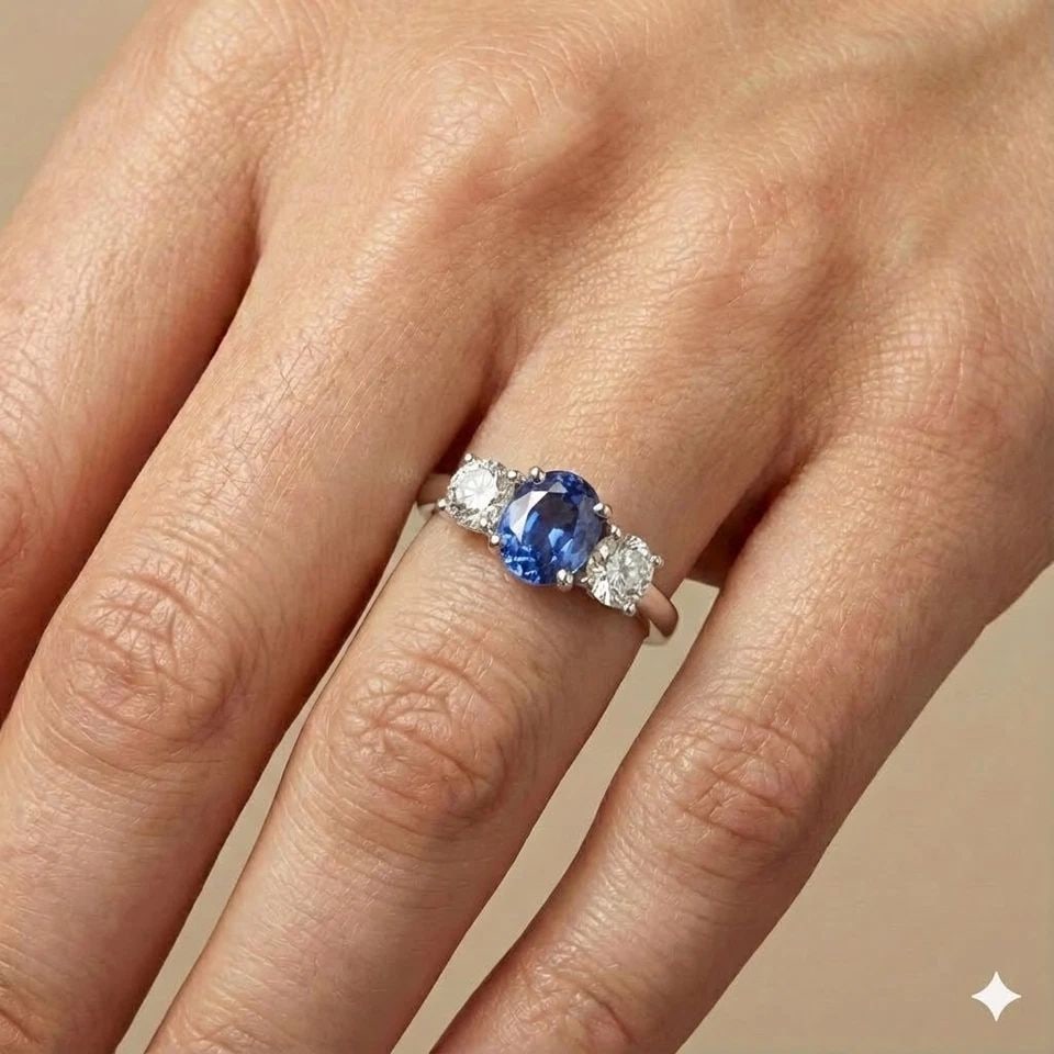 VINTAGE 14K WHITE GOLD ENGAGEMENT RING 1.86CT.NATURAL BLUE OVAL SAPPHIRE GIA: VINTAGE 14K WHITE GOLD ENGAGEMENT RING 1.86CT.NATURAL BLUE OVAL SAPPHIRE GIA This elegant vintage ring features a natural oval-cut blue sapphire weighing 1.86ct and measuring 7.1 × 5.9mm. The sapphir