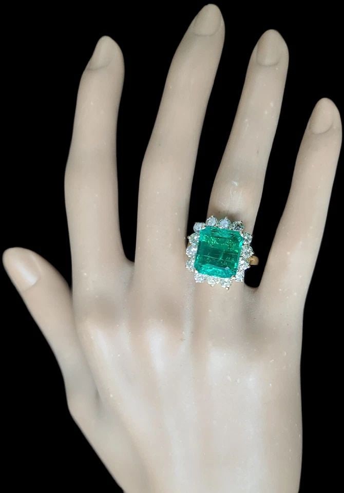 14K YELLOW GOLD ENGAGEMENT RING 5.40CT.LAB-GROWN GREEN EMERALD SQUARE EMERALD (1 of 2)
