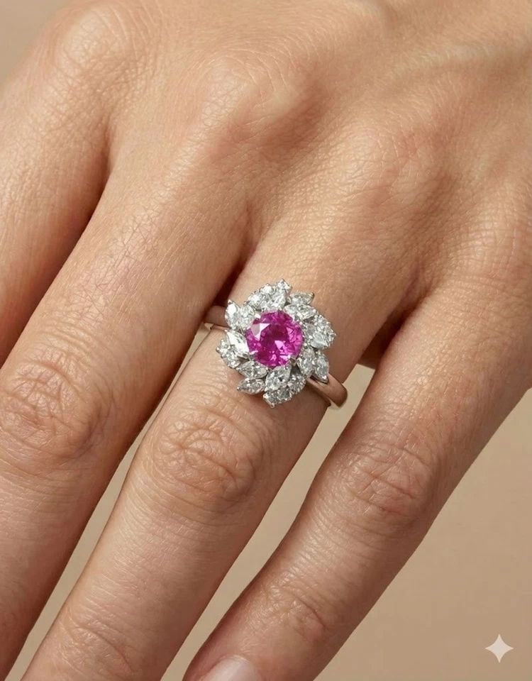 VINTAGE PLATINUM COCKTAIL RING 1.77CT. NATURAL ROUND CUT PINK SAPPHIRE GIA CERT: VINTAGE PLATINUM COCKTAIL RING 1.77CT. NATURAL ROUND CUT PINK SAPPHIRE GIA CERT This stunning authentic Art Deco cocktail ring is crafted in solid platinum and showcases beautiful hand-engraved filigr