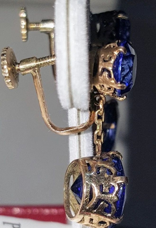 10K ANTIQUE VICTORIAN ROSE GOLD 12.75CT.LAB GROWN SAPPHIRE EARRINGS SCREW BACK (1 of 2)