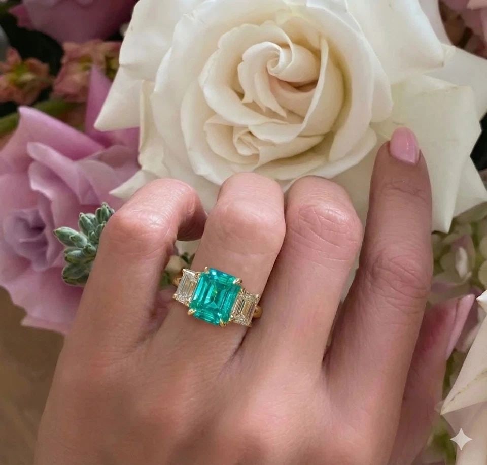VINTAGE 14K YELLOW GOLD ENGAGEMENT RING 5.16CT. BLUE TOURMALINE EMERALD SHAPE (1 of 2)