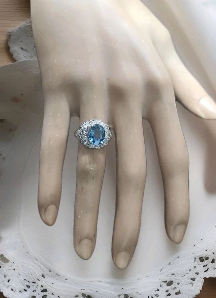 VINTAGE FILIGREE PLATINUM ENGAGEMENT RING 2.81CT. NATURAL BLUE SAPPHIRE OVAL CUT (1 of 2)