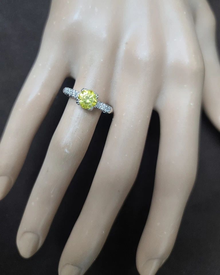 PLATINUM VINTAGE ENGAGEMENT RING 1.18CT NATURAL ROUND FANCY VIVID YELLOW DIAMOND: 1.18CT PLATINUM VINTAGE ENGAGEMENT RING NATURAL ROUND FANCY VIVID YELLOW DIAMOND Gorgeous Vintage Platinum Engagement ring from 1940's center natural treated fancy vivid yellow round cut diamond weigh