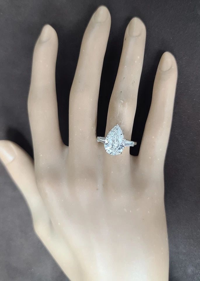 14K WHITE GOLD ENGAGEMENT RING 4.01CT LAB GROWN DIAMOND PEAR SHAPE IGI CERT (1 of 2)