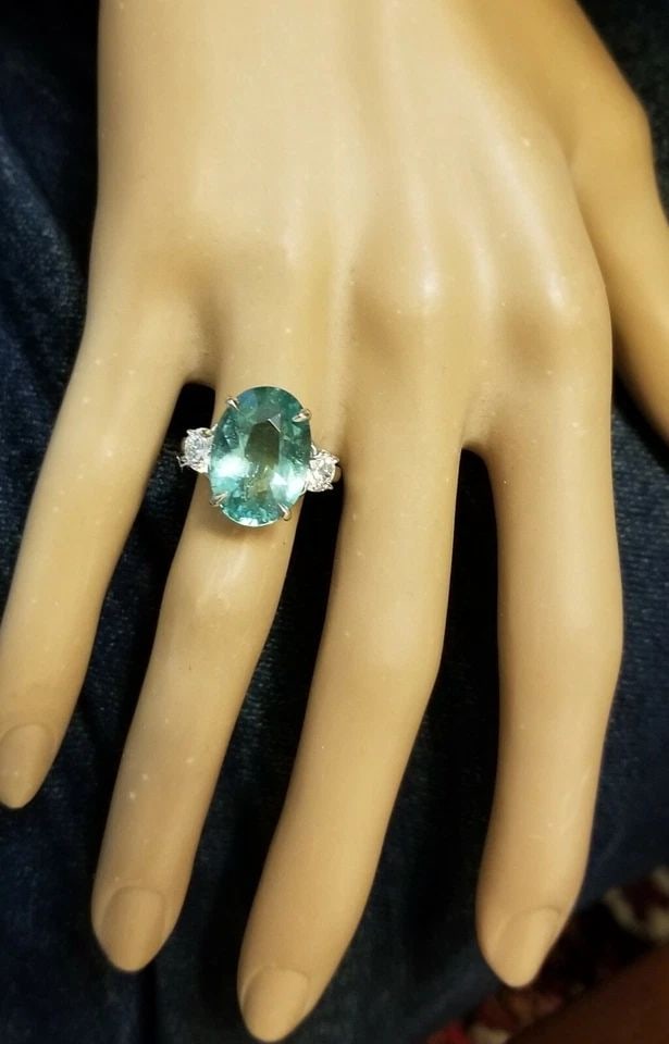 14K WHITE GOLD ENGAGEMENT RING 7.08CT.NATURAL NEON TOURMALINE OVAL SHAPE (1 of 2)