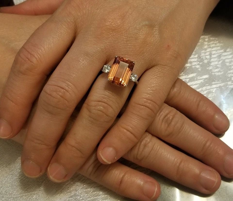 VINTAGE 14K WHITE GOLD RING 11.16CT LAB-CREATED ORANGE GARNET EMERALD CUT (1 of 2)