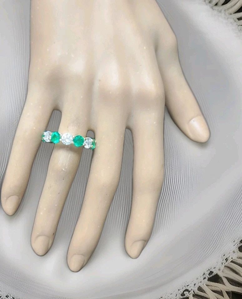 14K YELLOW GOLD ETERNITY WEDDING BAND RING 7.04CT. GREEN EMERALD ROUND DIAMONDS: 14K YELLOW GOLD ETERNITY WEDDING BAND RING 7.04CT. GREEN EMERALD ROUND DIAMONDS Celebrate everlasting love with this stunning eternity ring, beautifully crafted in luxurious 14K yellow gold. A timeles