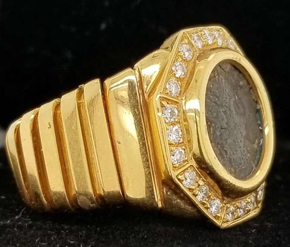 VINTAGE 18K YELLOW GOLD ANTIQUE COIN STATEMENT RING (1 of 2)