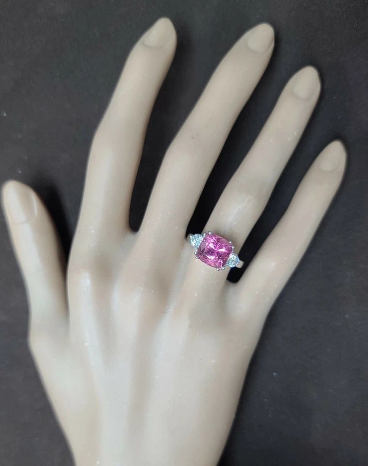 VINTAGE 14K WHITE GOLD ENGAGEMENT RING 3.86CT.NATURAL PINK TOURMALINE RADIANT: VINTAGE 14K WHITE GOLD ENGAGEMENT RING 3.86CT.NATURAL PINK TOURMALINE RADIANT GORGEOUS vintage 14K WHITE GOLD engagement ring natural pink tourmaline radiant shape ,center set natural pink tourmaline 