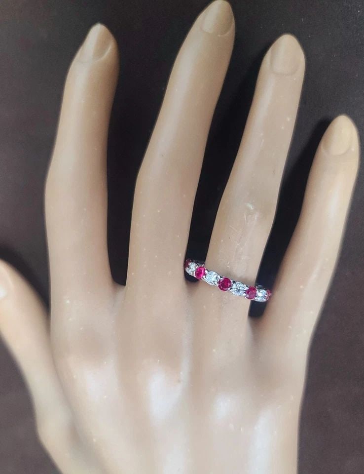 PLATINUM VINTAGE ETERNITY RING 3.12CT. ROUND RUBY LAB GROWN ROUND DIAMOND: PLATINUM VINTAGE ETERNITY RING 3.12CT. NATURAL ROUND RUBY DIAMOND Gorgeous vintage Eternity ring wedding or anniversary platinum ring Set ten natural round ruby weight 2.05ct carat total weight. size 